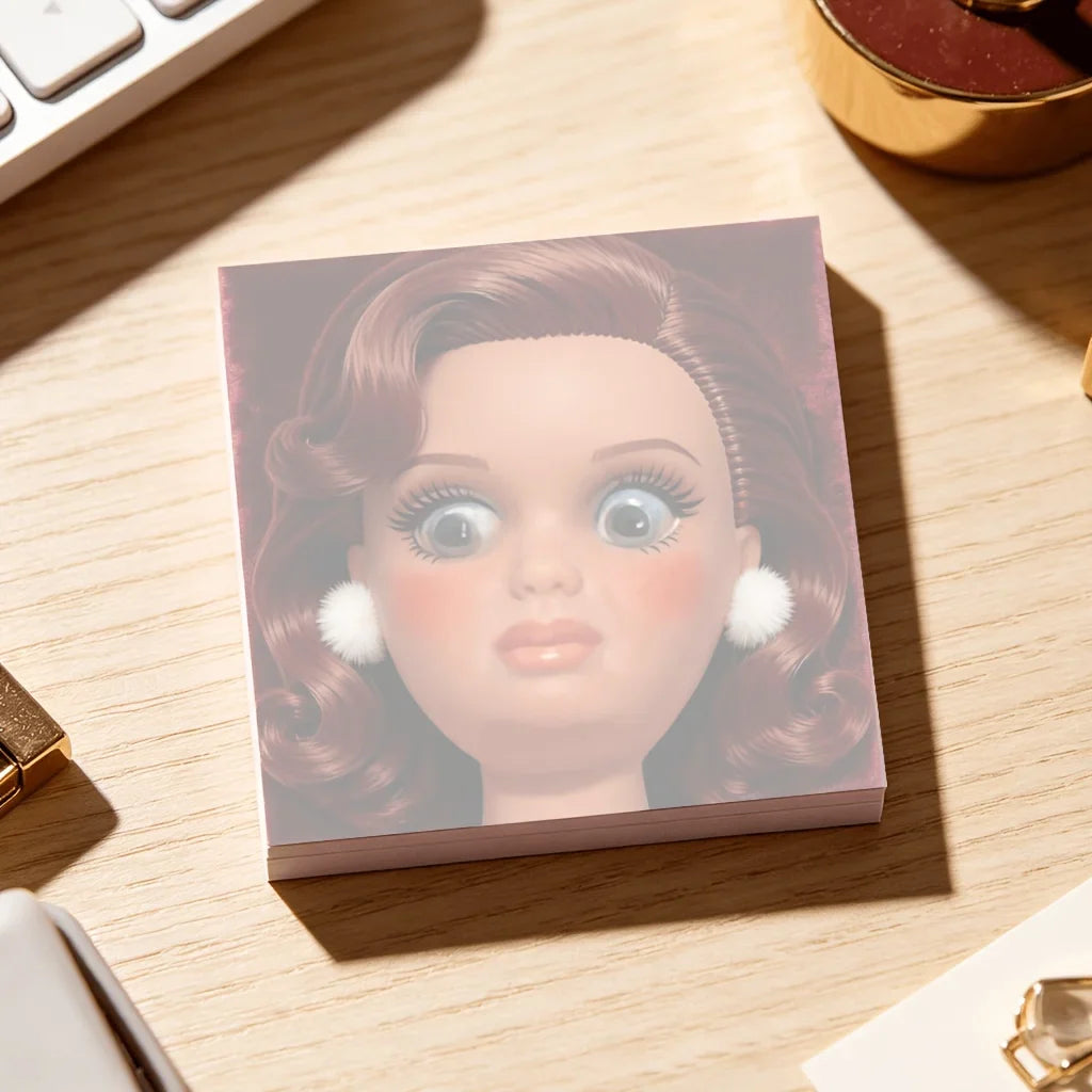 Angry Doll Face Sticky Notes – Kawaii Memo Pad 50/100 Sheets