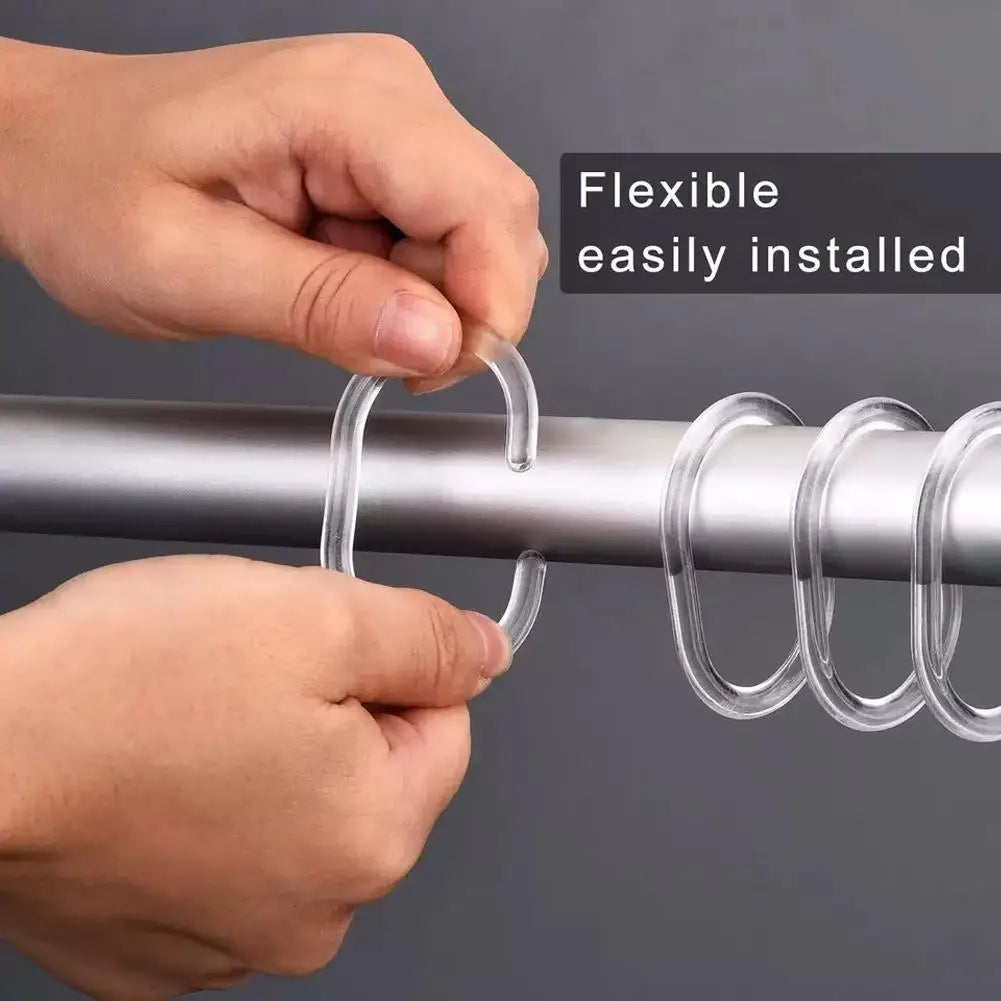 12-Pack Plastic C-Type Shower Curtain Hooks – Smooth Glide