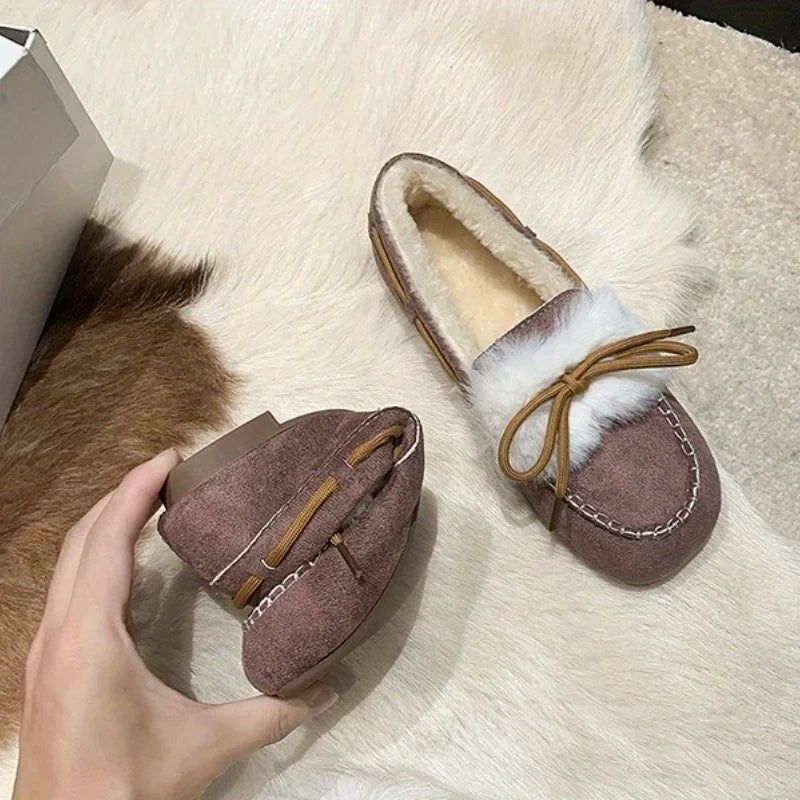 Women's Winter Plush Flat Loafers – Warm Flannel Casual Shoes