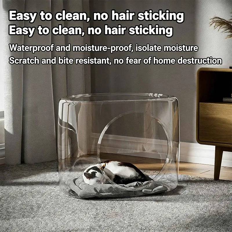 Transparent Space Capsule Cat Bed – Large Semi-Enclosed Nest