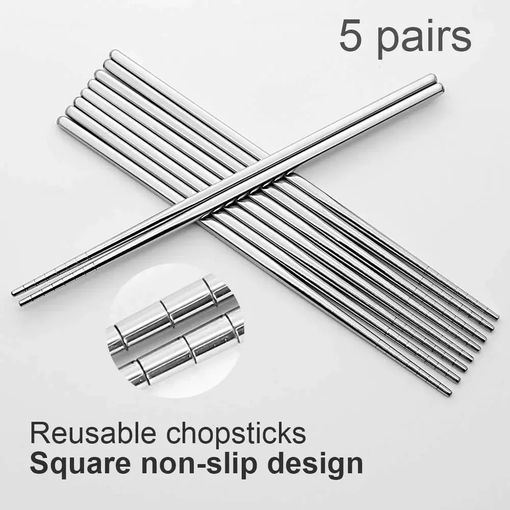 Stainless Steel Chopsticks Set – Non-Slip Reusable Cutlery