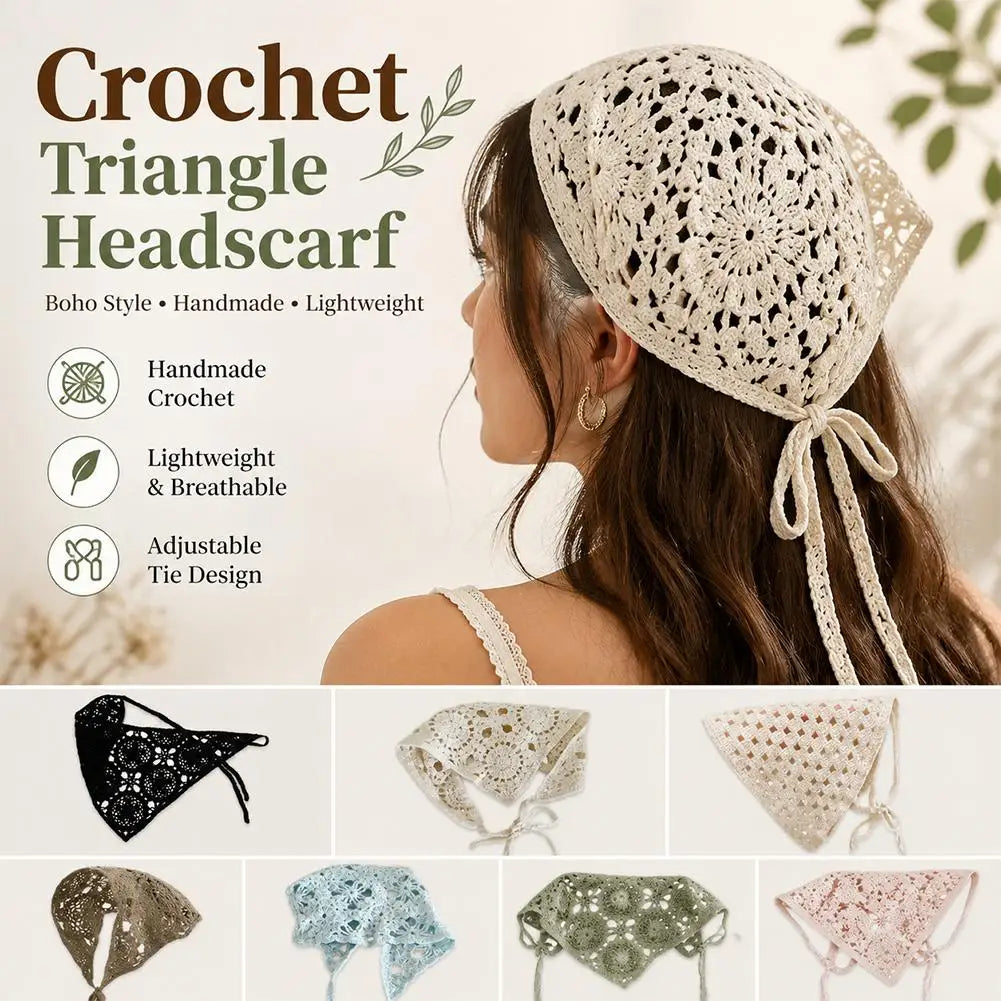 French Hollow Triangle Headband Towel Women Beige Crochet Headbands