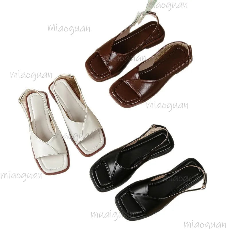 Women's French Style Low Heel Roman Sandals – Buckle Strap
