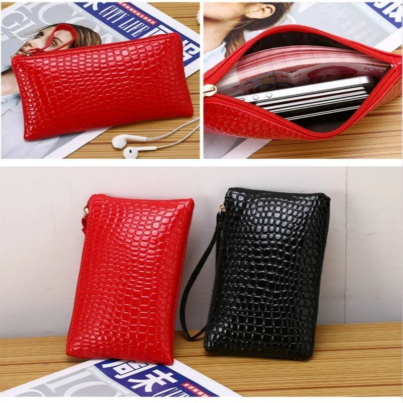 Women's Crocodile Grain PU Zip Coin Purse – Korean Style