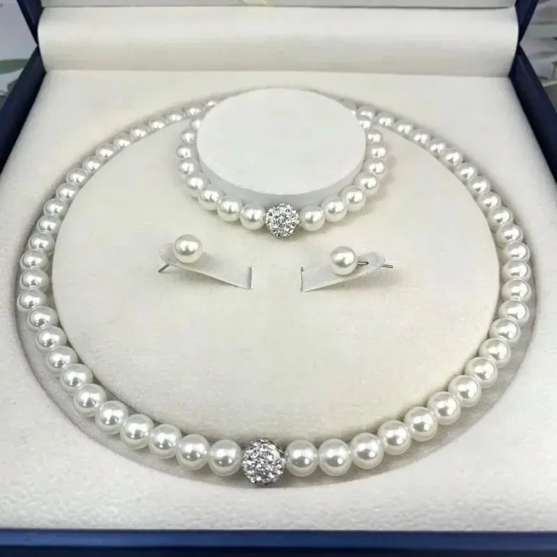 3-Piece Imitation Pearl Bridal Jewelry Set – Necklace, Bracelet & Earrings