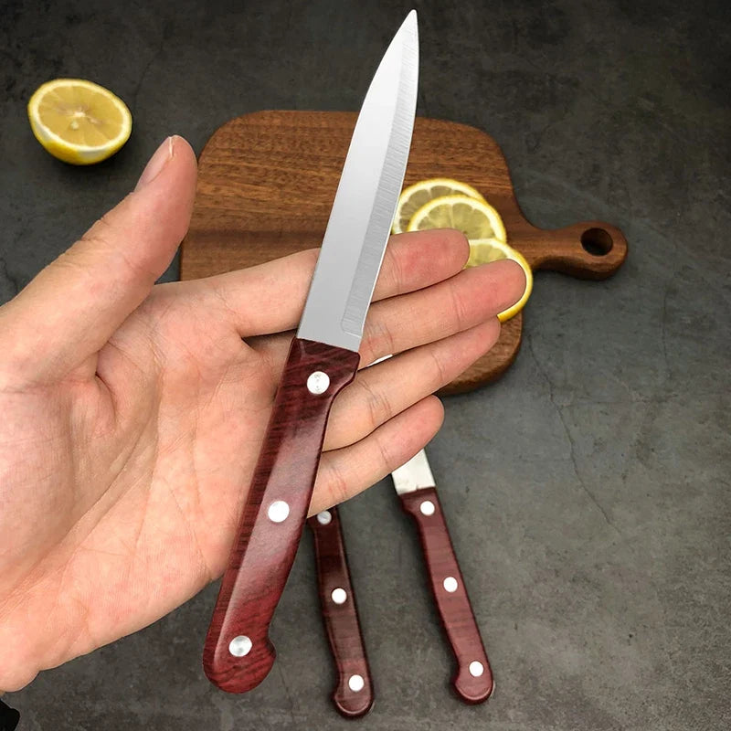 Stainless Steel Portable Fruit Knife – Wood-Look Handle | 19cm