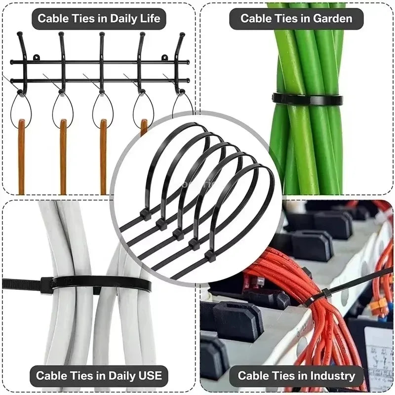 Self-Locking Nylon Cable Zip Ties Set | 100–1000 Pcs