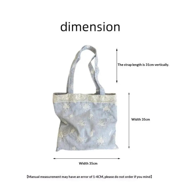 Lace Trim Polyester Tote Shoulder Bag | Foldable Travel Handbag