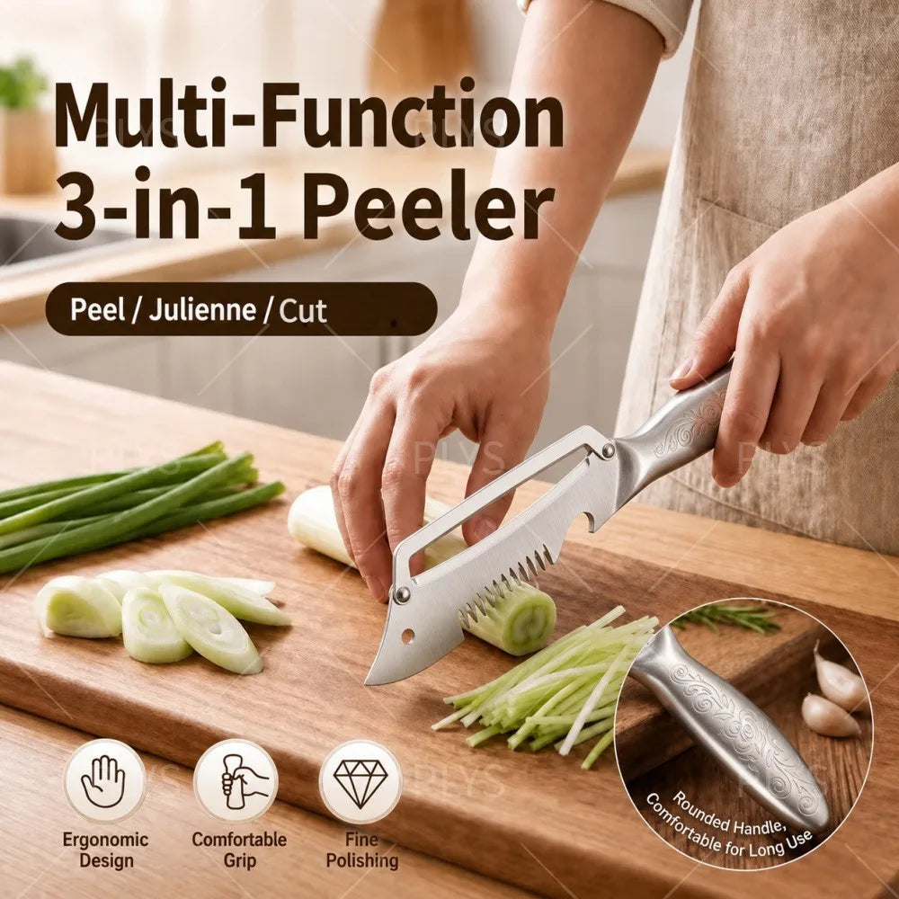 PLYS 3-in-1 Paring Knife & Vegetable Peeler | Stainless Steel