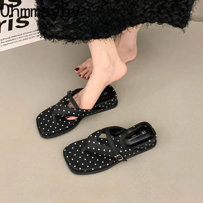 Women's Polka Dot Wedge Slippers – Thick Sole Clip Toe Slides