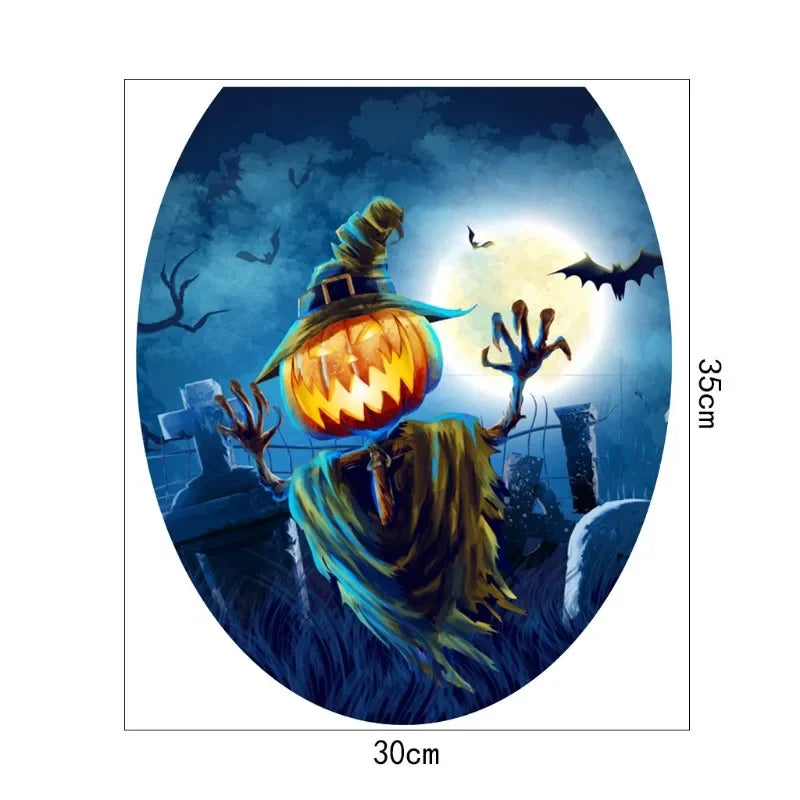 Halloween Toilet Lid Sticker Scary Pumpkin Haunted House Bathroom