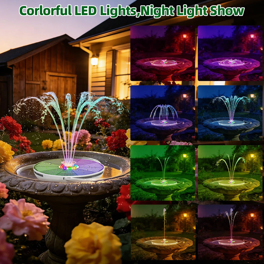 6.5W Solar Bird Bath Fountain Pump – LED Lights & Battery