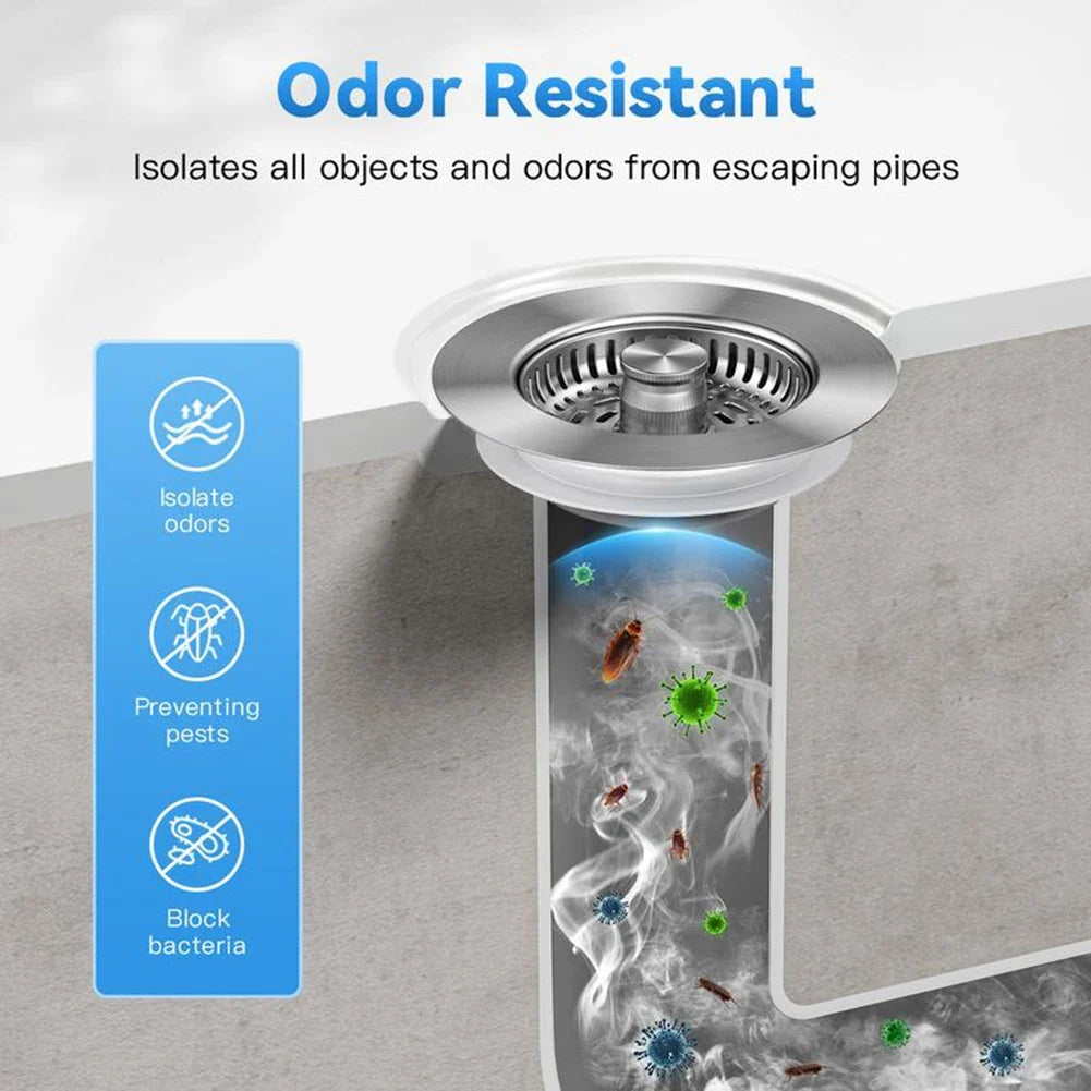 3-in-1 Stainless Steel Kitchen Sink Drain Strainer & Stopper