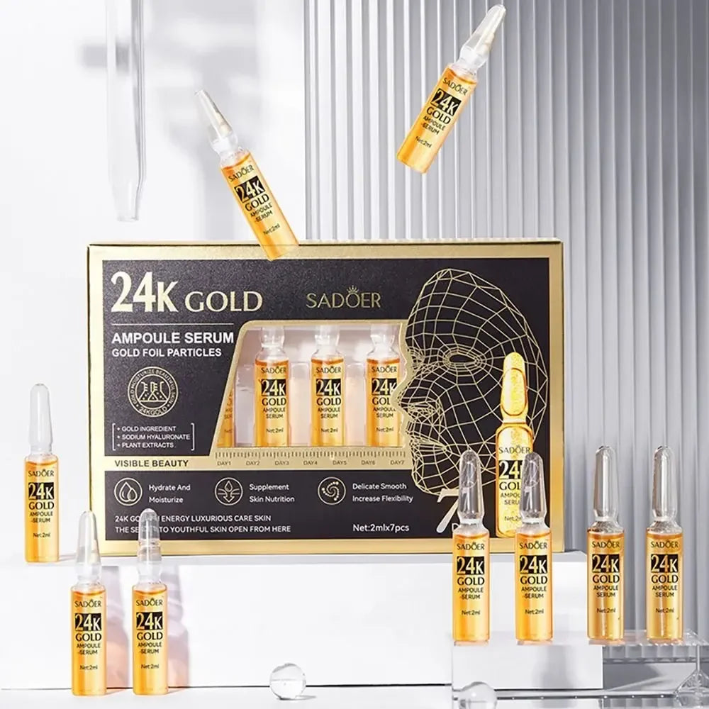 Korean 24K Gold Hyaluronic Acid & Vitamin C Serum – 7 Ampoules