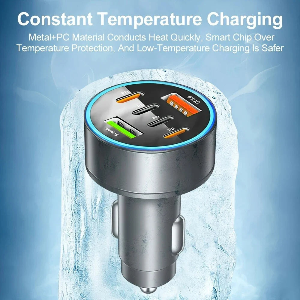 6-Port PD QC 3.0 USB-C Car Charger Fast Charging Adapter
