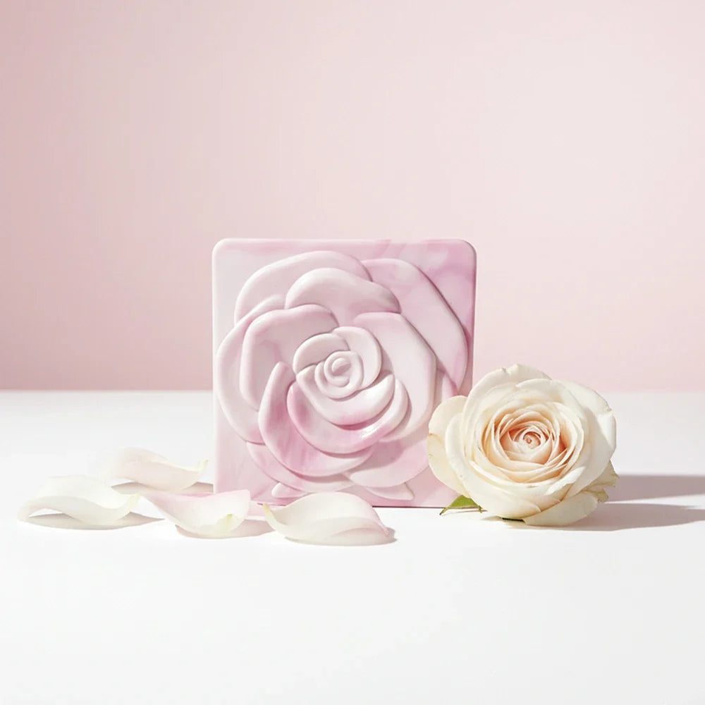 Square Rose Mirror Storage Bag Lady Portable Handheld Folding