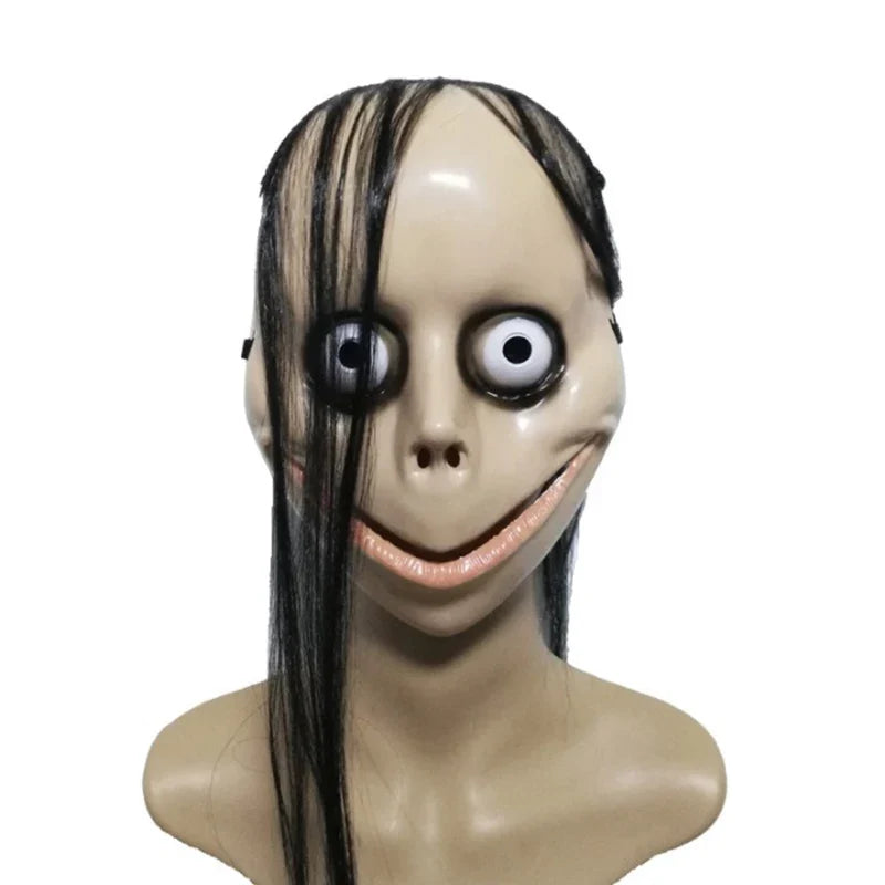 Halloween Ghost Mask with Long Hair – Horror PVC Female Mask