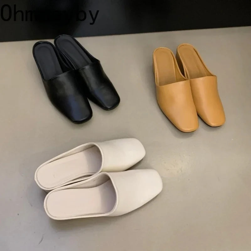 Women's Wedge Heel Mules – Square Toe Slip-On Slide Sandals
