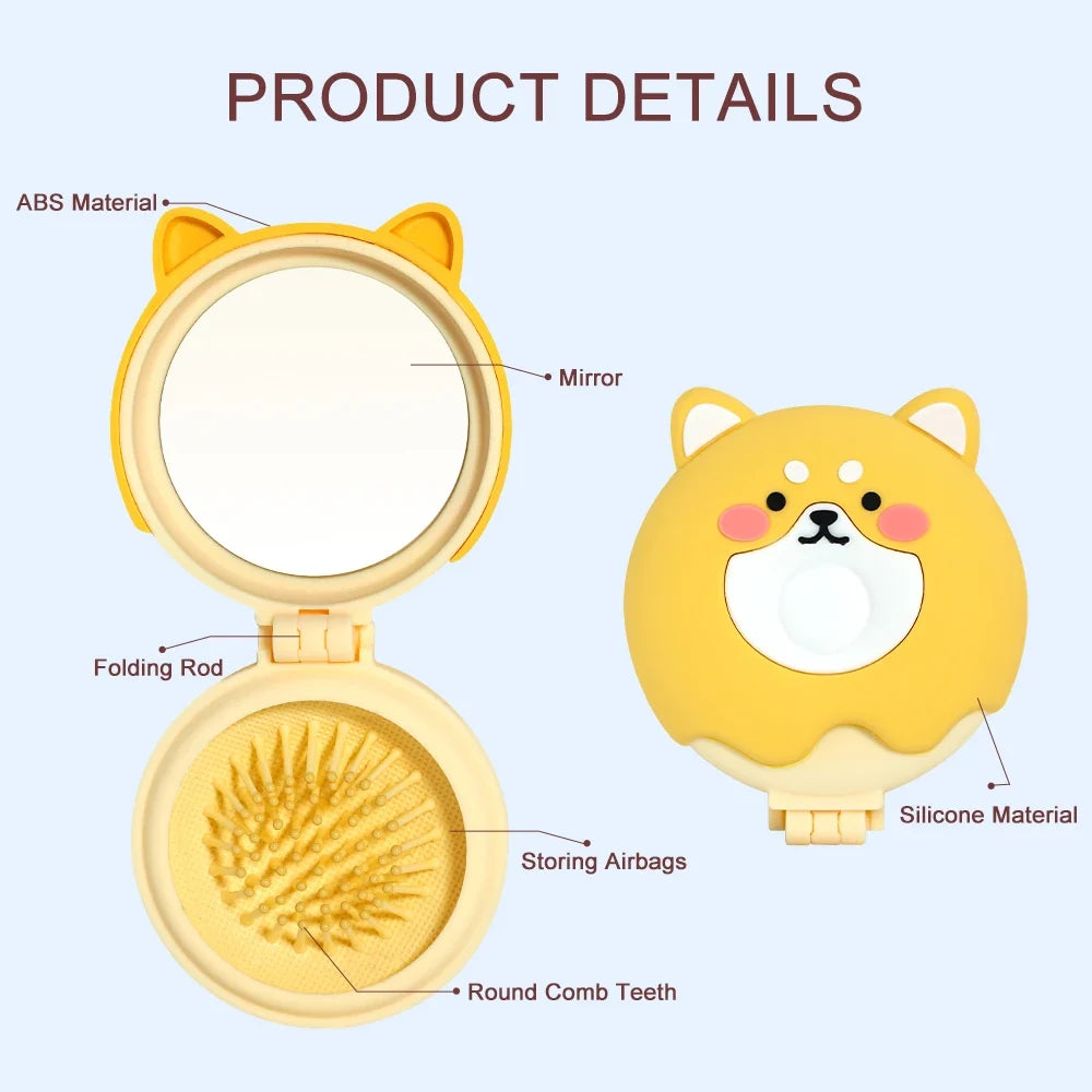 Mini Folding Hair Brush with Mirror – Portable Travel Comb