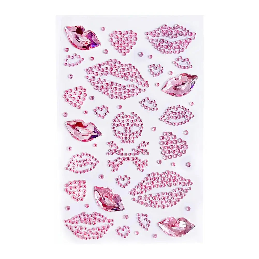 Rhinestone Heart & Lips Face Gems – Glitter Body Stickers