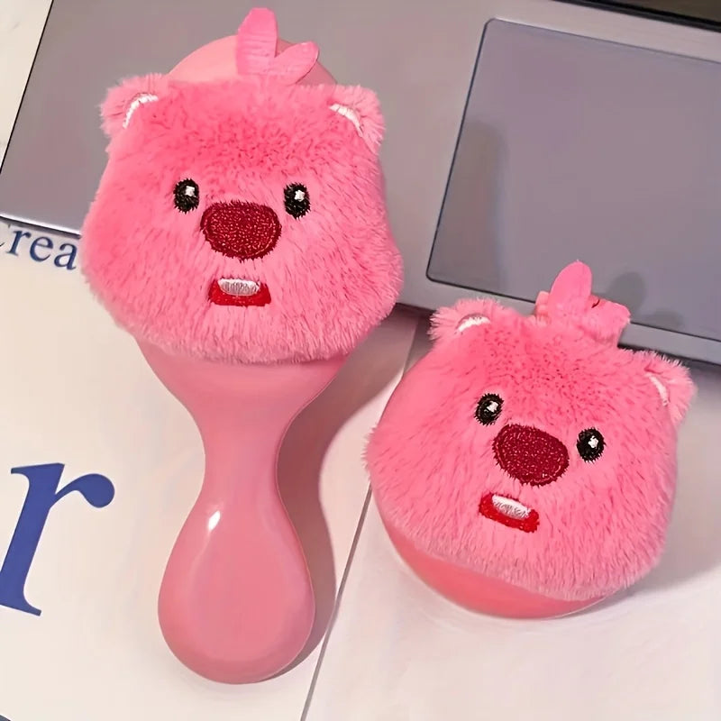 Plush Pink Bear Mini Hair Brush & Mirror Set | Travel Ready