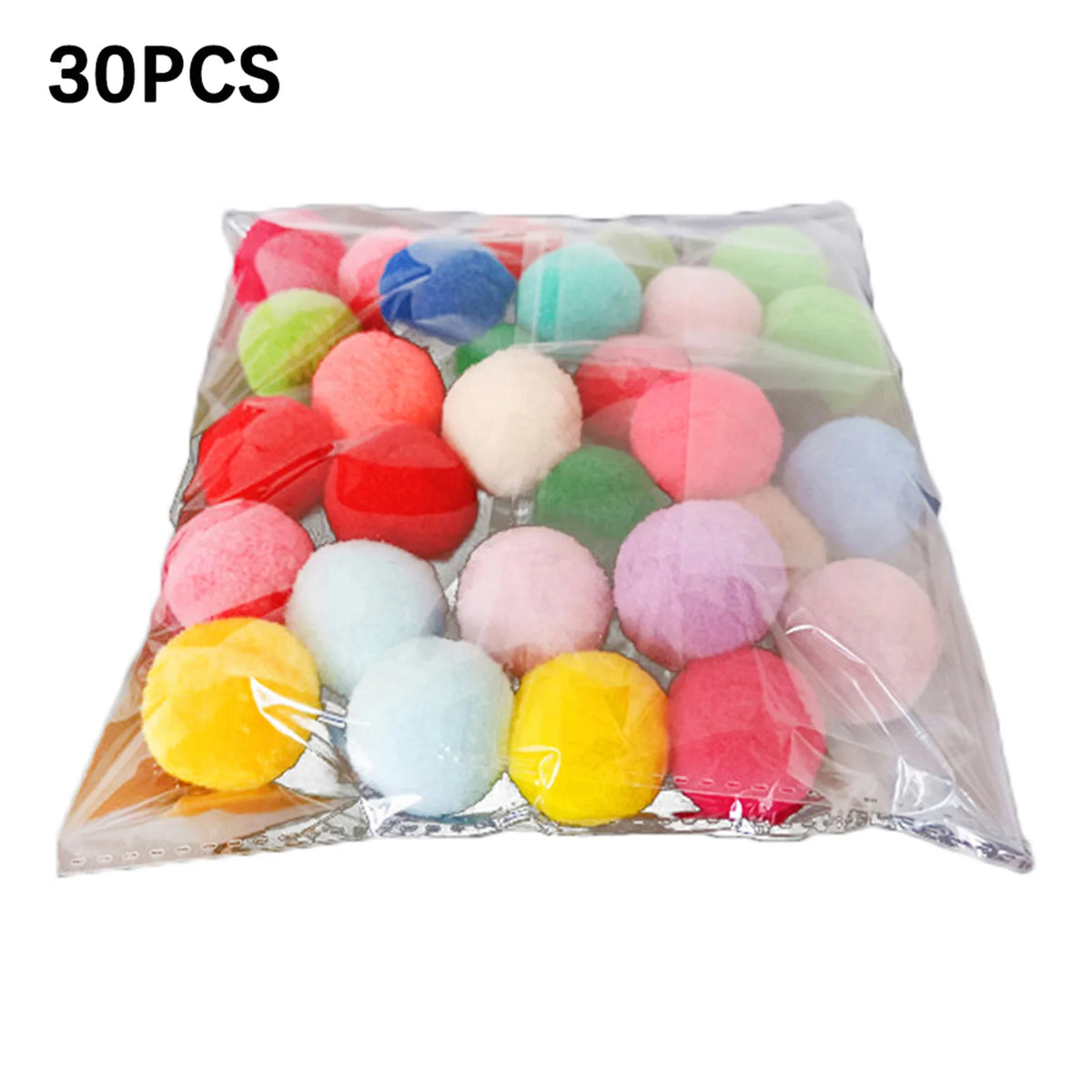 30-Pack Soft Plush Cat Toy Balls – Colorful Kitten Pompons