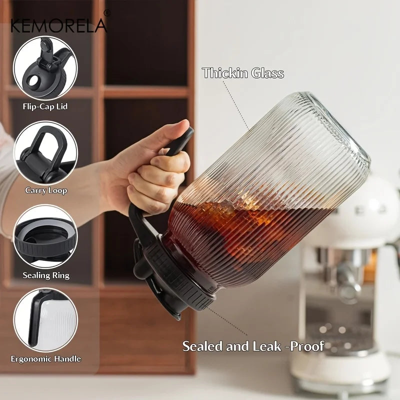 KEMORELA Glass Mason Jar Pitcher Set of 2 – Pour Spout Lid