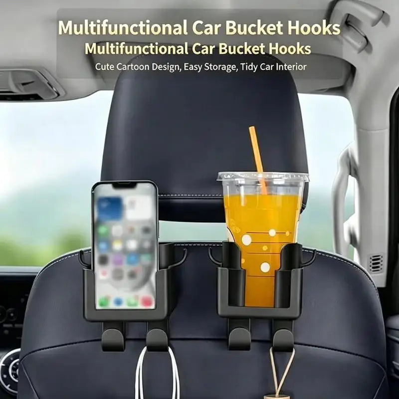 Car Headrest Cup Holder, Phone Mount & Rear Hook Rack