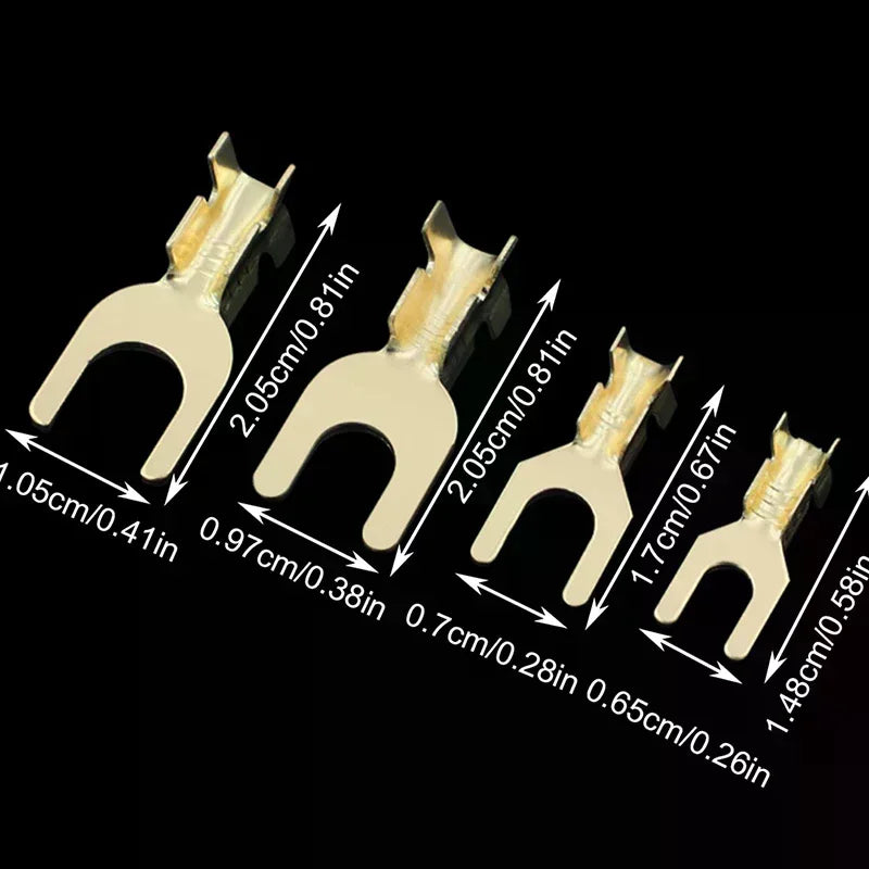 100Pcs Brass U-Shape Fork Crimp Terminals Grounding Lug Set