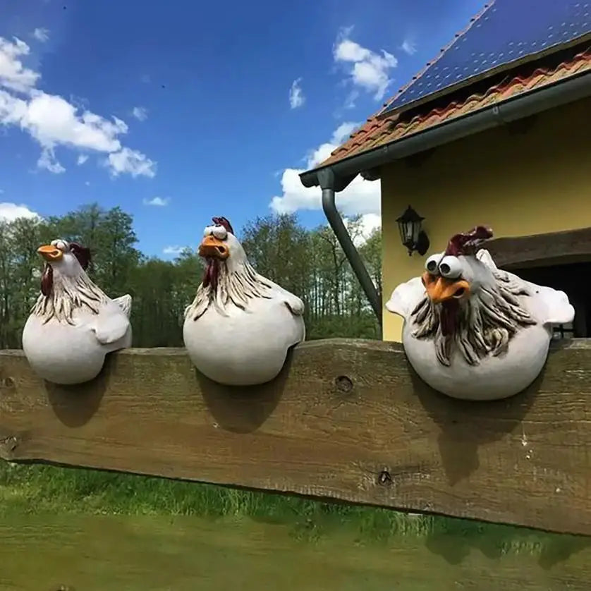 Funny Chicken Fence Decoration – Resin Rooster Garden Ornament