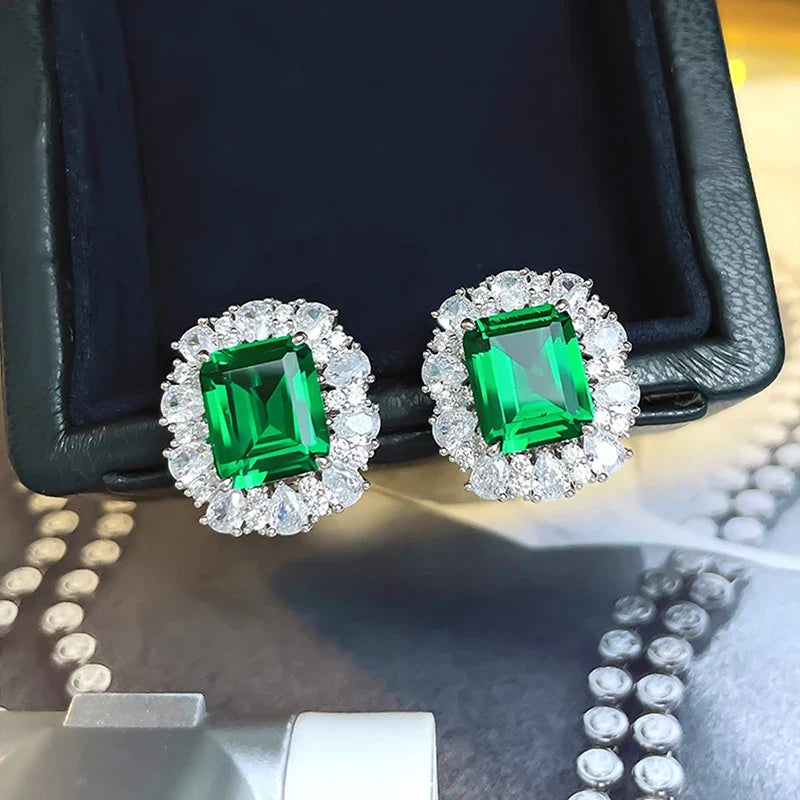 Huitan Green Cubic Zirconia Stud Earrings – Women's Jewelry