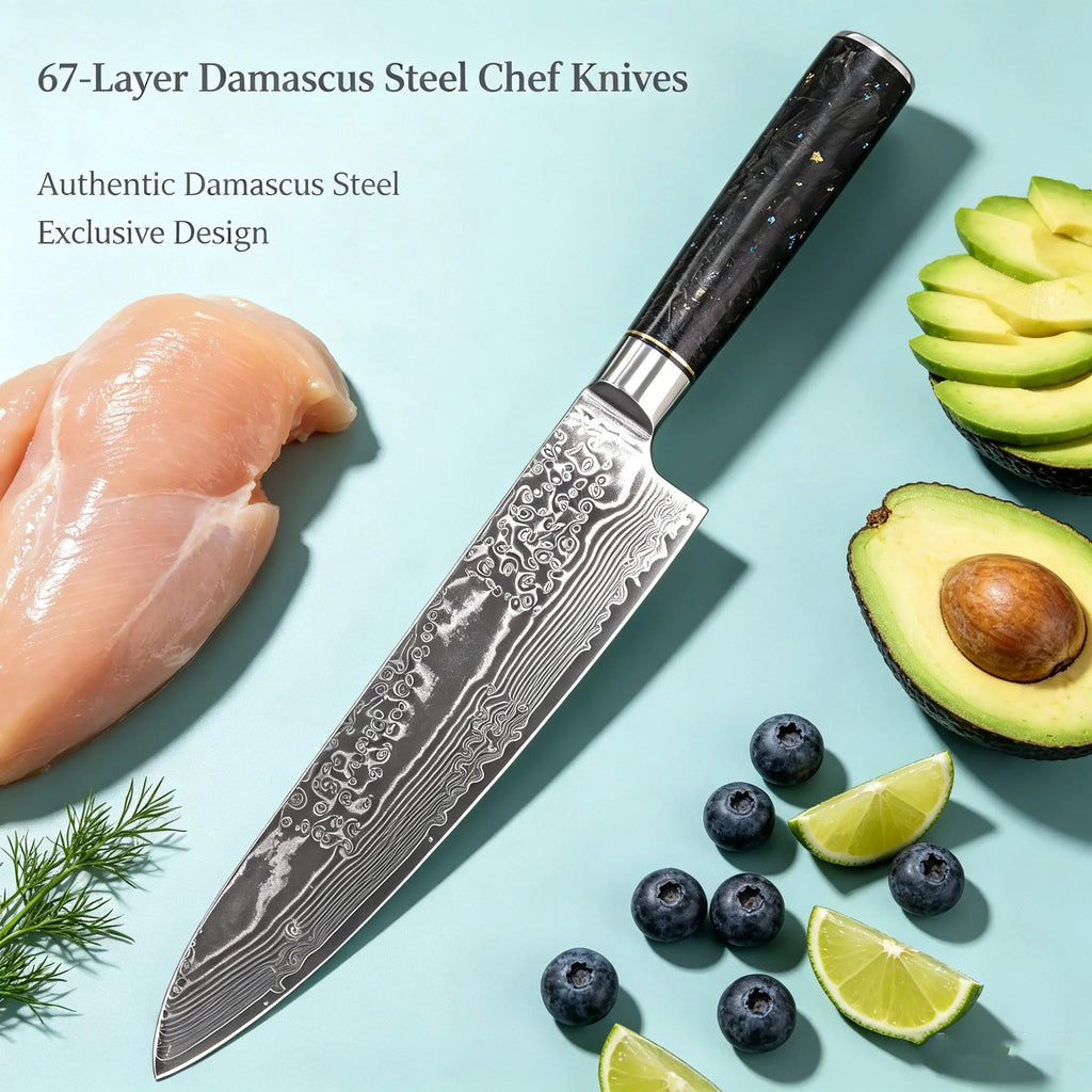67-Layer Damascus Steel Chef Knife – 8" Kitchen Cleaver