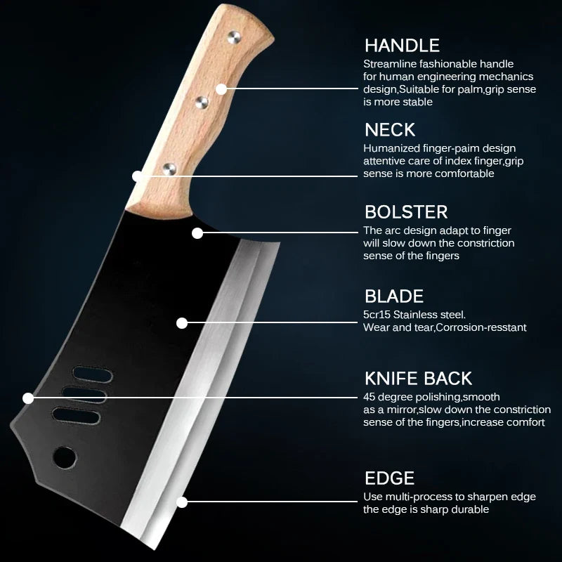 Dual-Purpose Cleaver – High Carbon Steel Kitchen Chopping Knife