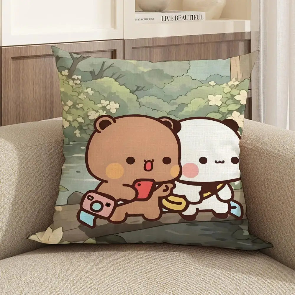 Bubu & Dudu Cartoon Linen Cushion Cover – Sofa & Bedroom Decor