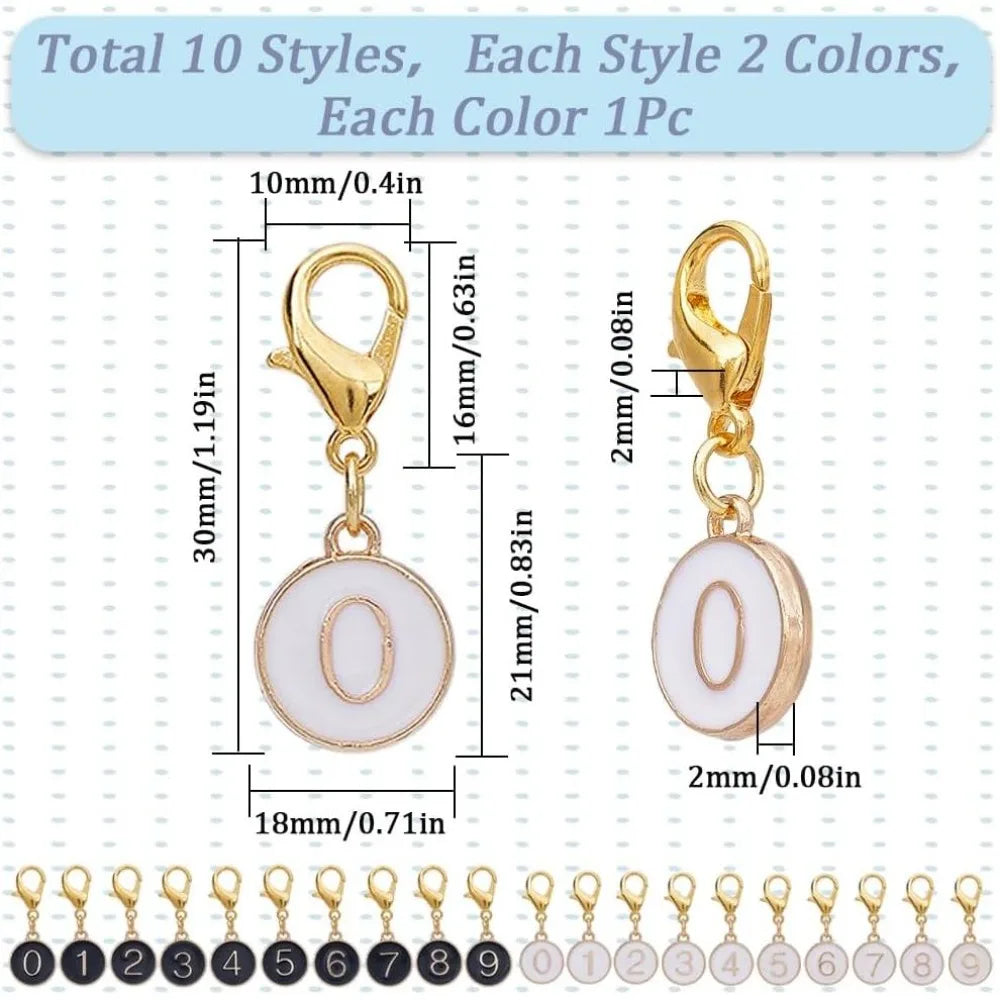 20 Enamel Number Stitch Markers Lobster Clasp Crochet Clips 0–9