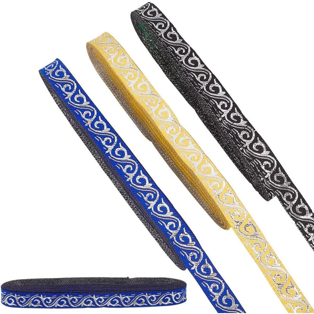 3-Roll Floral Polyester Ribbon Set – 10mm, Silver Gold Mauve