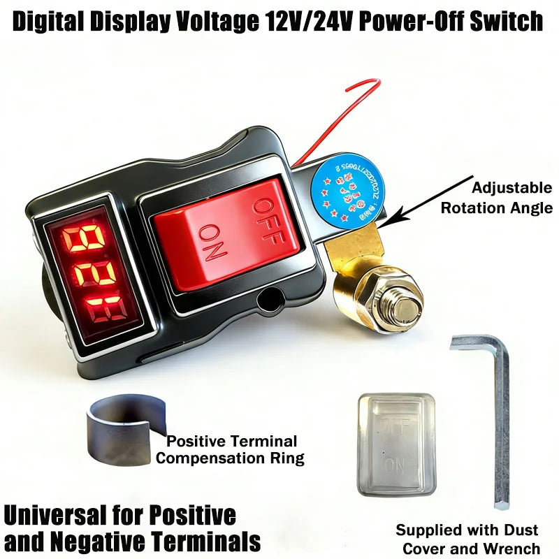 Car Battery Disconnect Switch with Voltage Digital Display