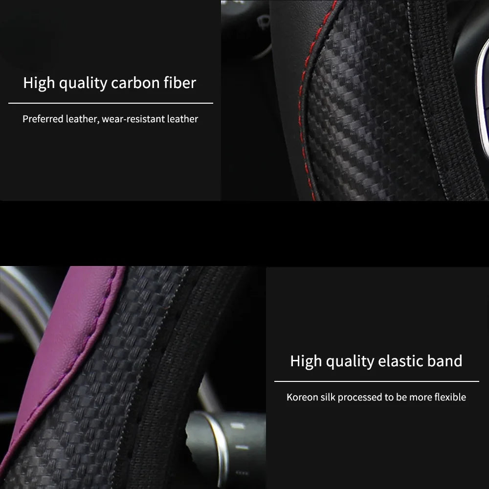 PU Carbon Fiber Steering Wheel Cover | 14.5–15 Inch Fit