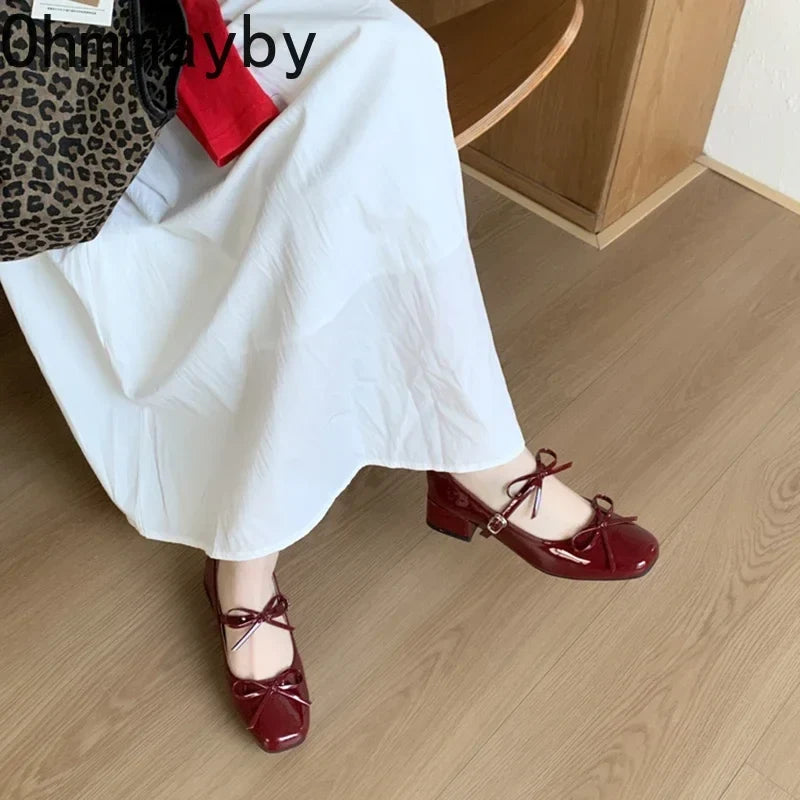 Women's Butterfly-Knot Mary Jane Pumps | Low Square Heel Shoes