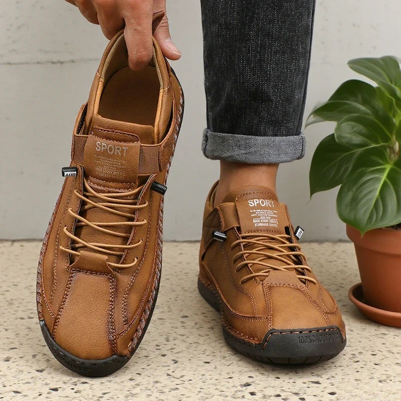 ZULIWAGN Retro Men's Leather Strap Sneakers | Casual Walking Shoes