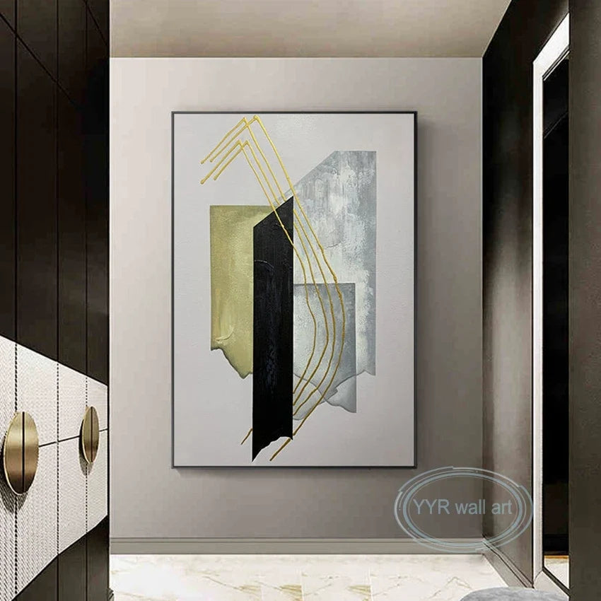 Handmade Abstract Gold Foil Oil Painting on Canvas | Wall Art