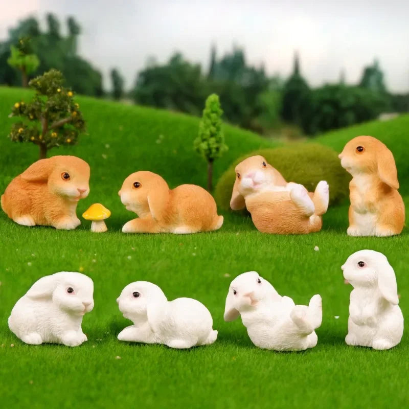 White Hare Dollhouse Ornament Easter Decoration Resin Bunny Statue