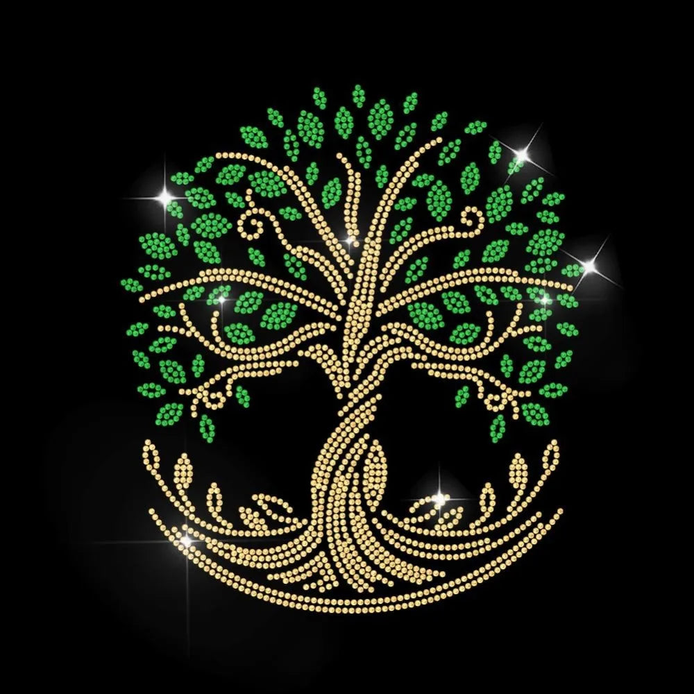Tree of Life Glass Rhinestone Iron-On Applique Patch 11.7x8.3"