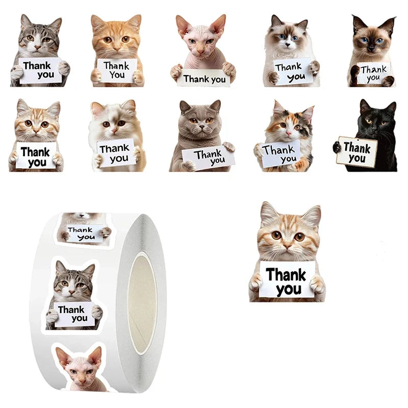 500 Dog & Cat Thank You Stickers – Cute Puppy Labels Roll