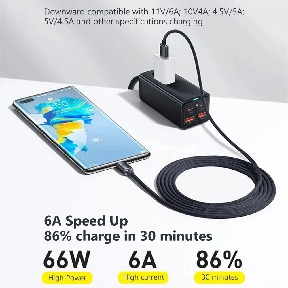 120W USB-A to USB-C Fast Charge Cable – 6A Braided Cord
