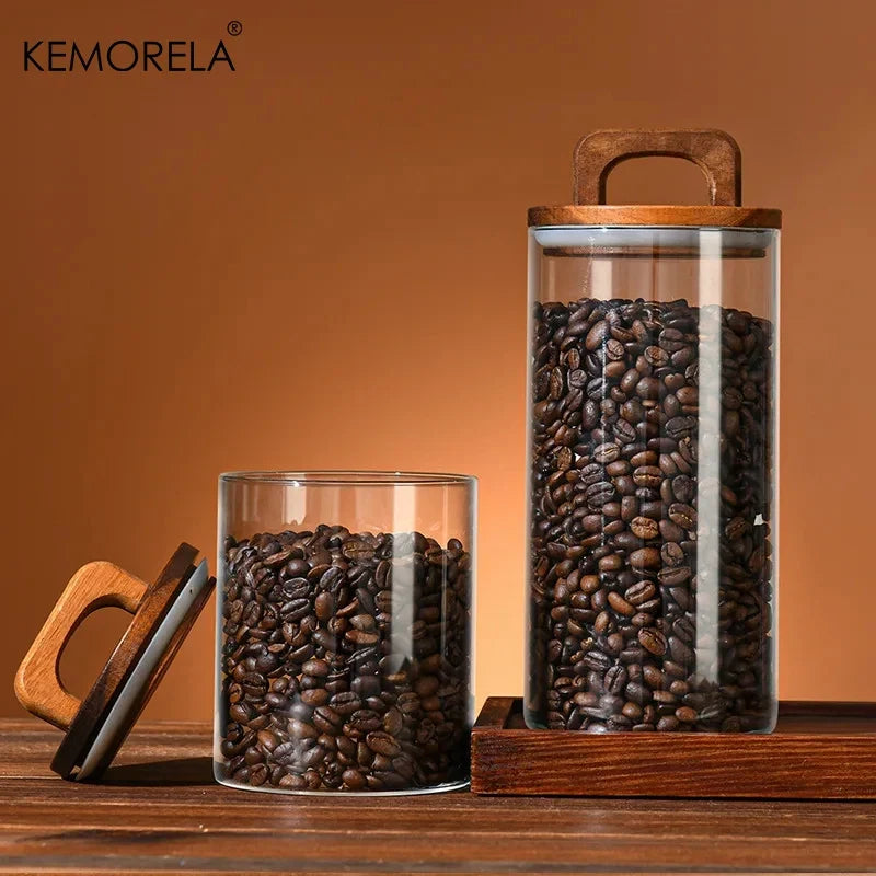 Glass Jar with Wood Lid – Airtight Canister for Coffee & Tea