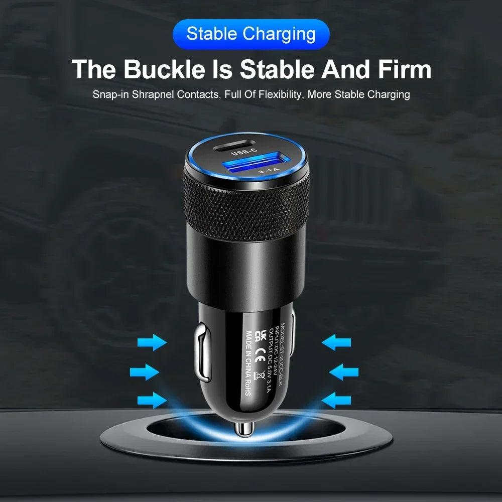 3.1A Dual USB Car Charger QC3.0 & PD Fast Charge Adapter