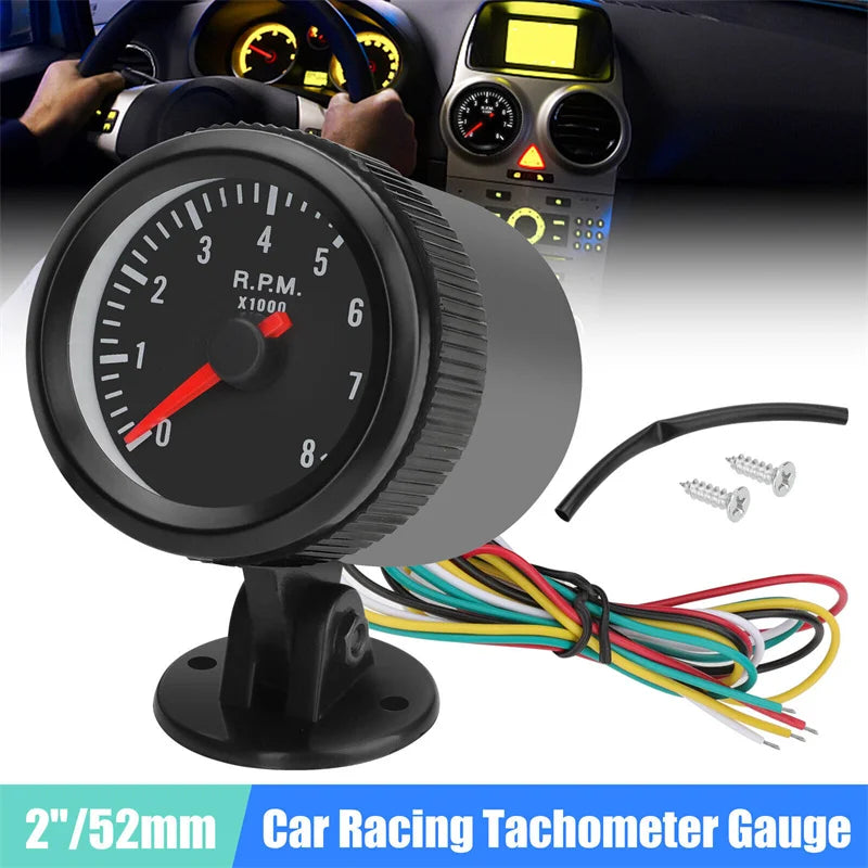 52mm Analog Tachometer RPM Gauge 0–8000 RPM White LED | Petrol Car