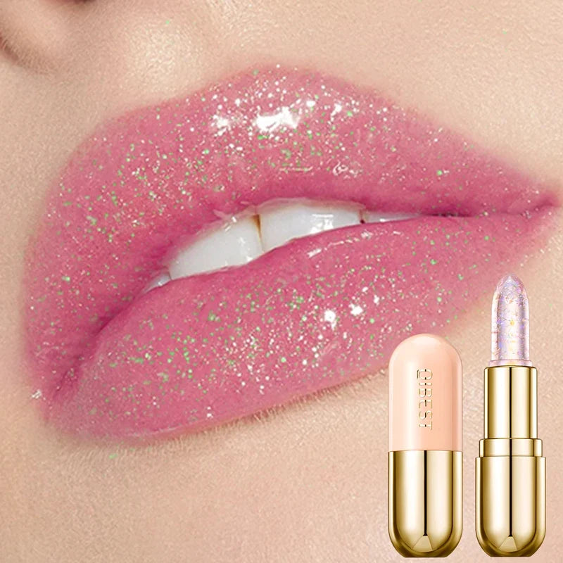 QIBEST Glitter Lip Balm – Color-Changing Crystal Jelly Gloss