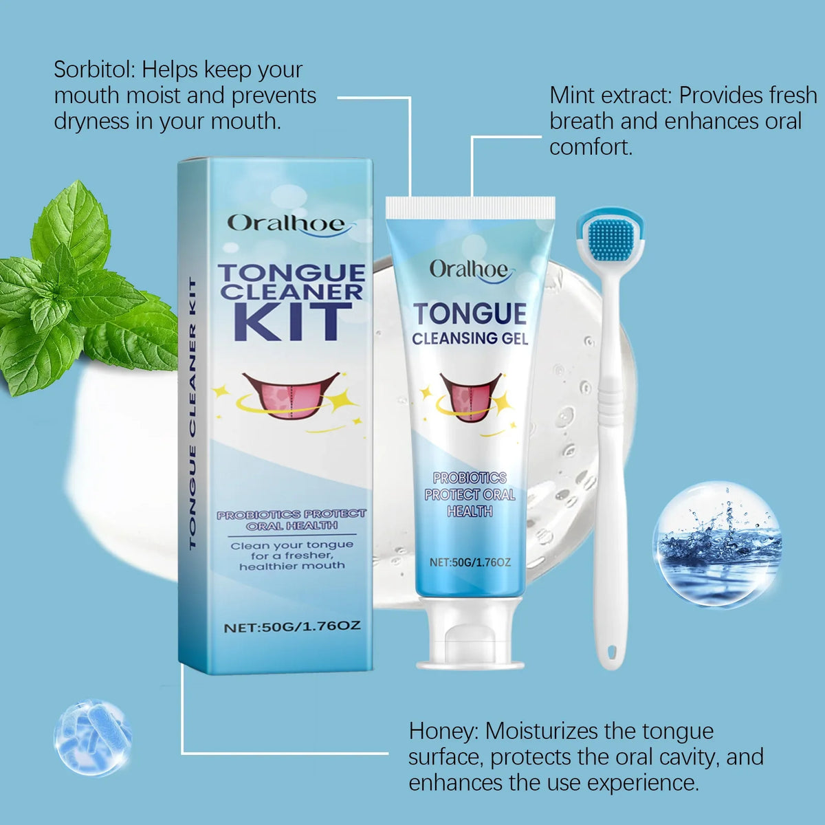 Oralhoe Tongue Scraper Kit with Brush & Cleaning Gel | Fresh Breath